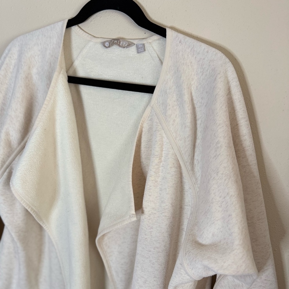 Athleta Oatmeal Open Front Cardigan XS Draped Waterfall Soft Fleece Layer